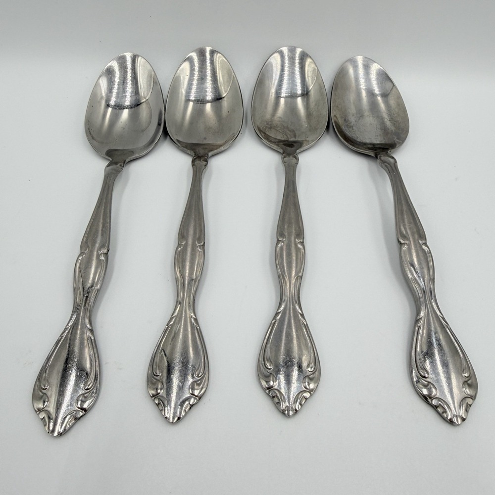 Oneida Cantata Teaspoons Set of 4 6" Stainless Flatware Floral Scroll Pattern A